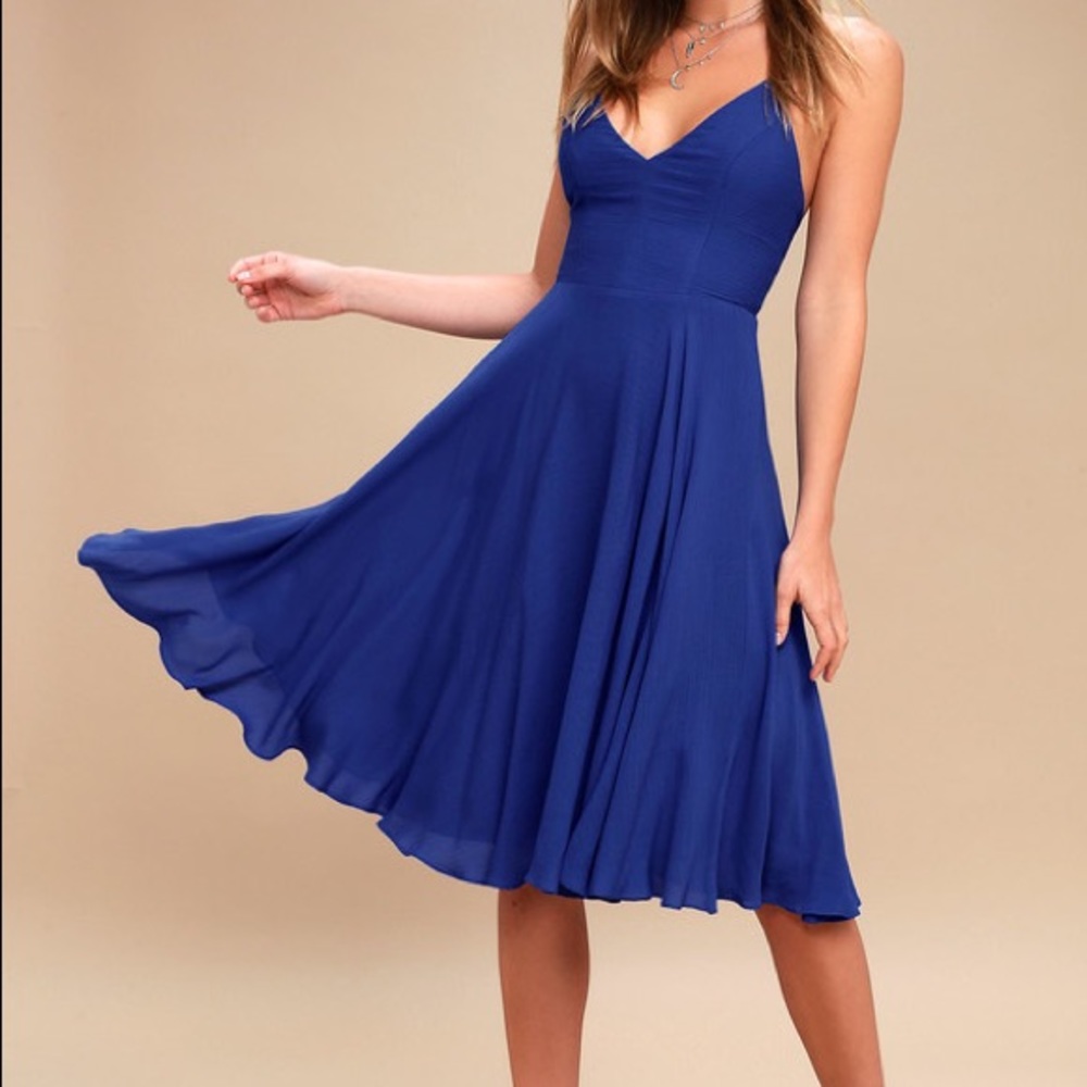 BRAND NEW! TROULOS ROYAL BLUE LACE-UP MIDI DRESS